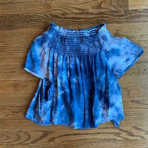 Blue and white tie dye off the shoulder blouse